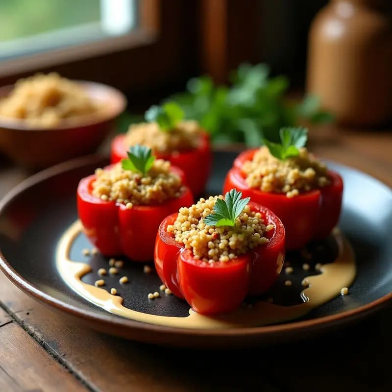 Pimientos Rellenos de Quinoa y Berberé con Salsa de Tahini: Receta Etíope Alta en Proteína