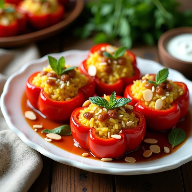 Pimientos Rellenos de Arroz Basmati y Pasas: Receta Persa Dulce-Salada en Horno