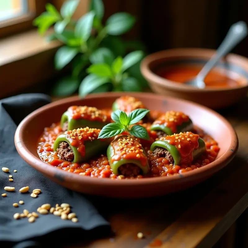 Pimienten Rellenos de Arroz y Carne: Receta Turca con Salsa de Tomate Casera