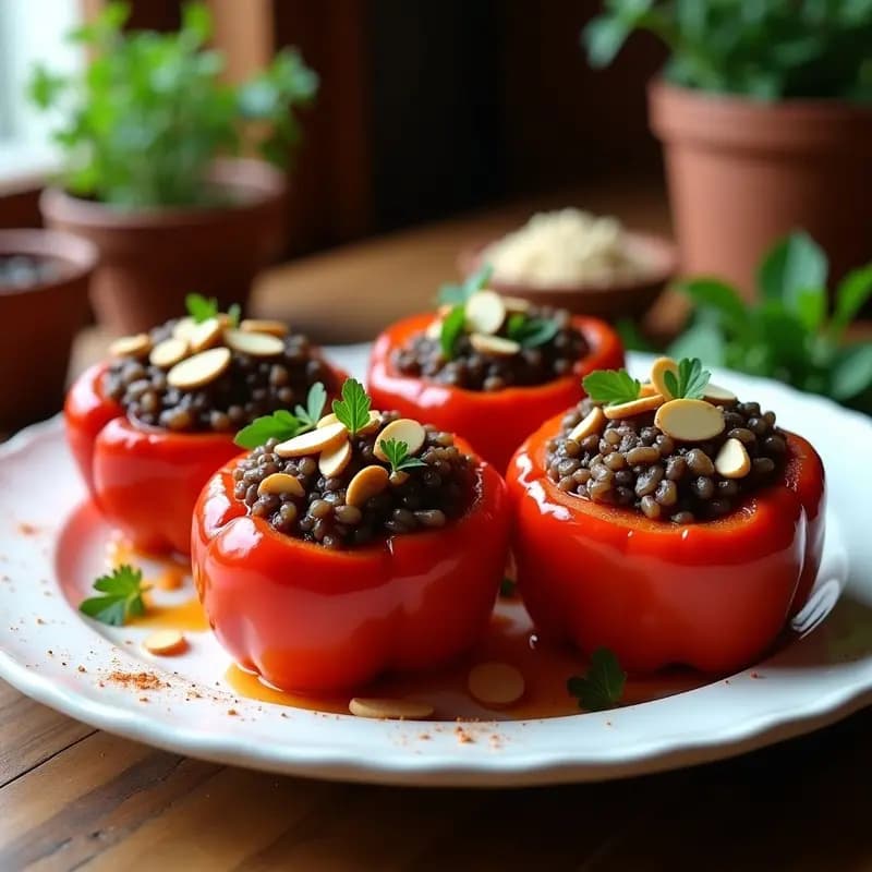 Pimientos Rellenos de Arroz Salvaje y Champiñones: Receta Húngara Vegana y Reconfortante