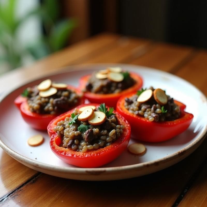 Pimientos Rellenos de Arroz Salvaje y Hongos Ostra: Receta Sin Gluten en Airfryer