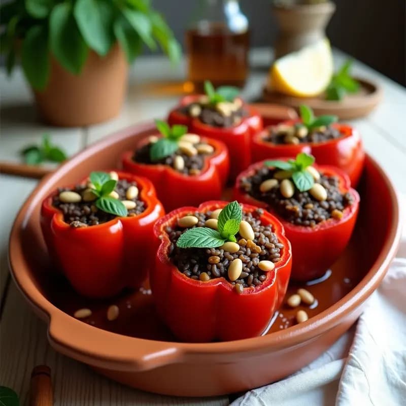 Pimientos Rellenos de Arroz Salvaje y Pasas: Receta Turca Vegana y Sin Lácteos