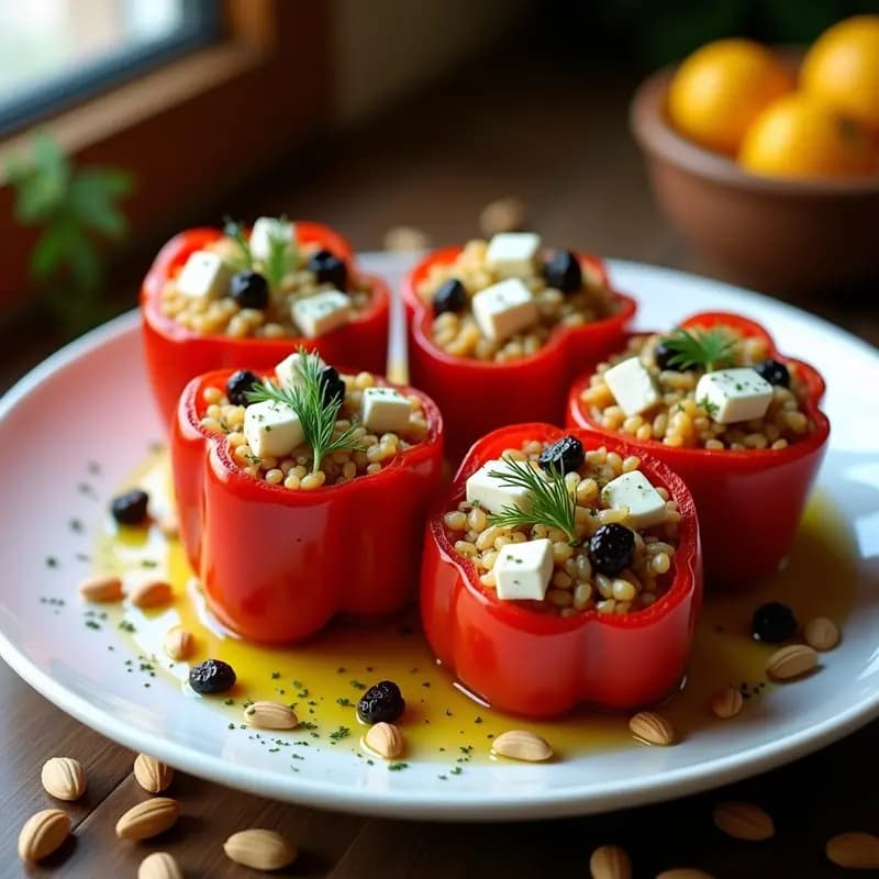 Pimientos Rellenos de Arroz Salvaje y Queso Feta: Receta Griega al Horno