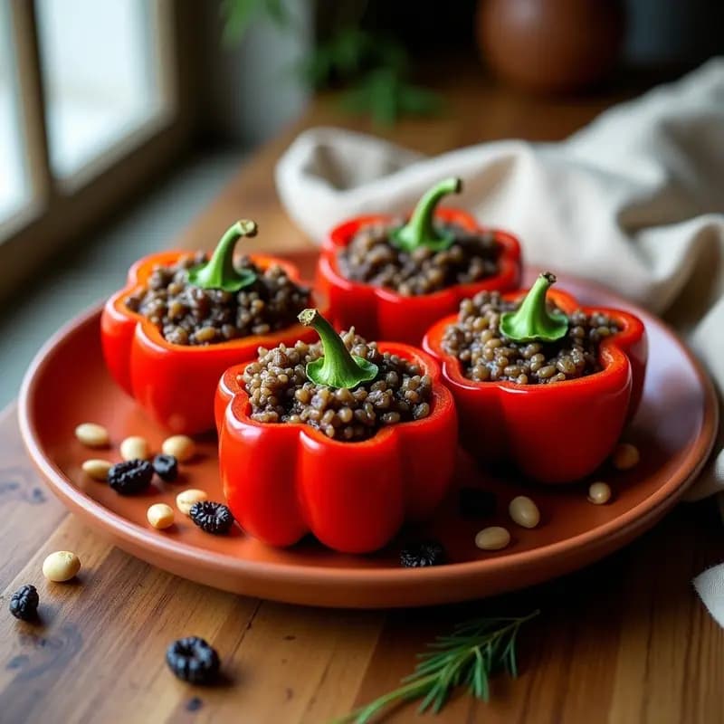 Pimientos Rellenos de Arroz Salvaje y Setas: Receta Griega para Olla Express