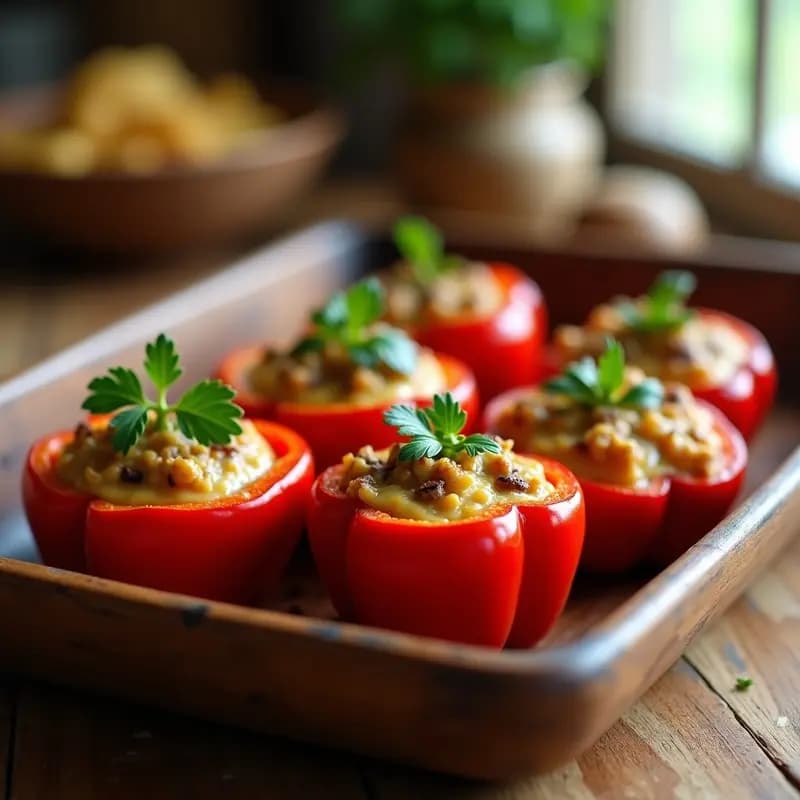 Pimientos rellenos de brandada de bacalao y boletus: Tapa de otoño con productos de temporada