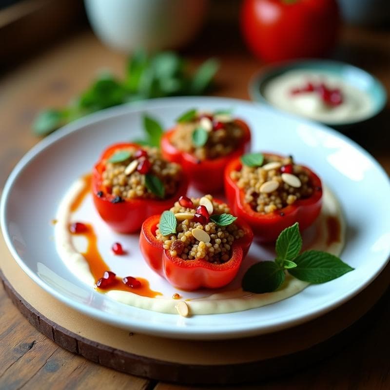 Pimientos Rellenos de Bulgur y Pasas con Salsa de Yogur: Receta Árabe en Airfryer