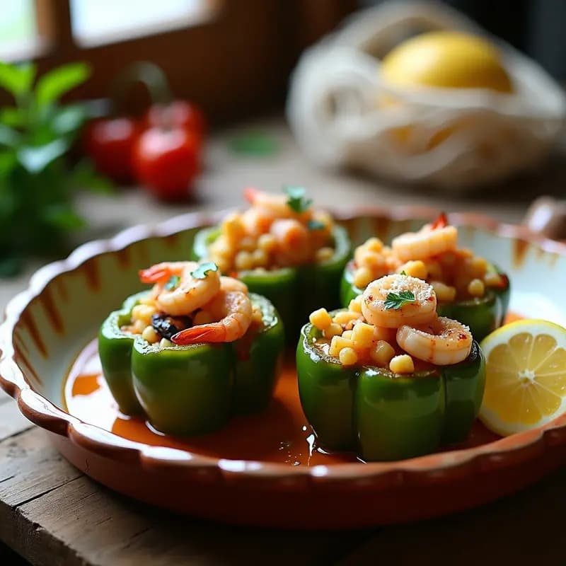 Pimientos Rellenos de Marisco: Receta Costera con Gambas, Calamares y Meiillones