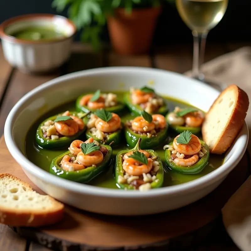 Pimientos Rellenos de Marisco en Salsa Verde: Receta Gallega de Fiesta con Toque del Mar