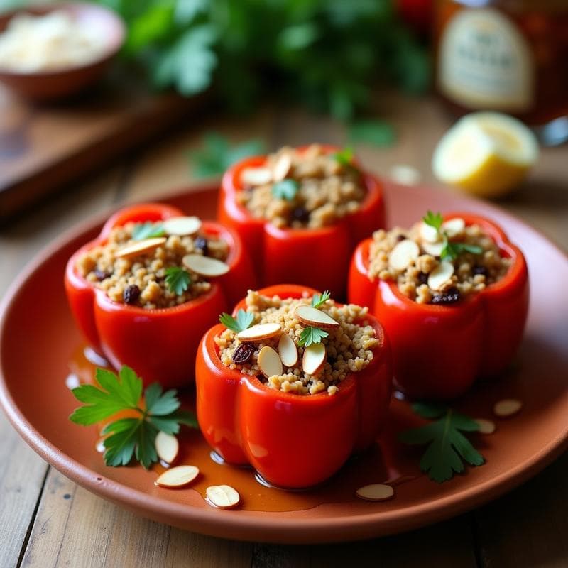 Pimientos Rellenos de Migas de Almendra y Pasas: Receta Vegana con Toque Andaluz