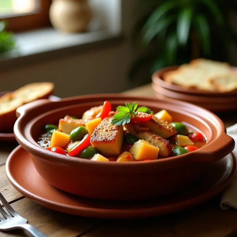 Pimineto de Verduras con Ventresca: Guiso de Pescado Andaluz en Cazuela de Barro