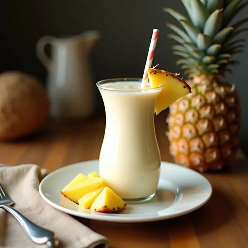Piña Colada en Batido con Leche de Coco: Bebida Caribeña Cremosa y Sin Alcohol
