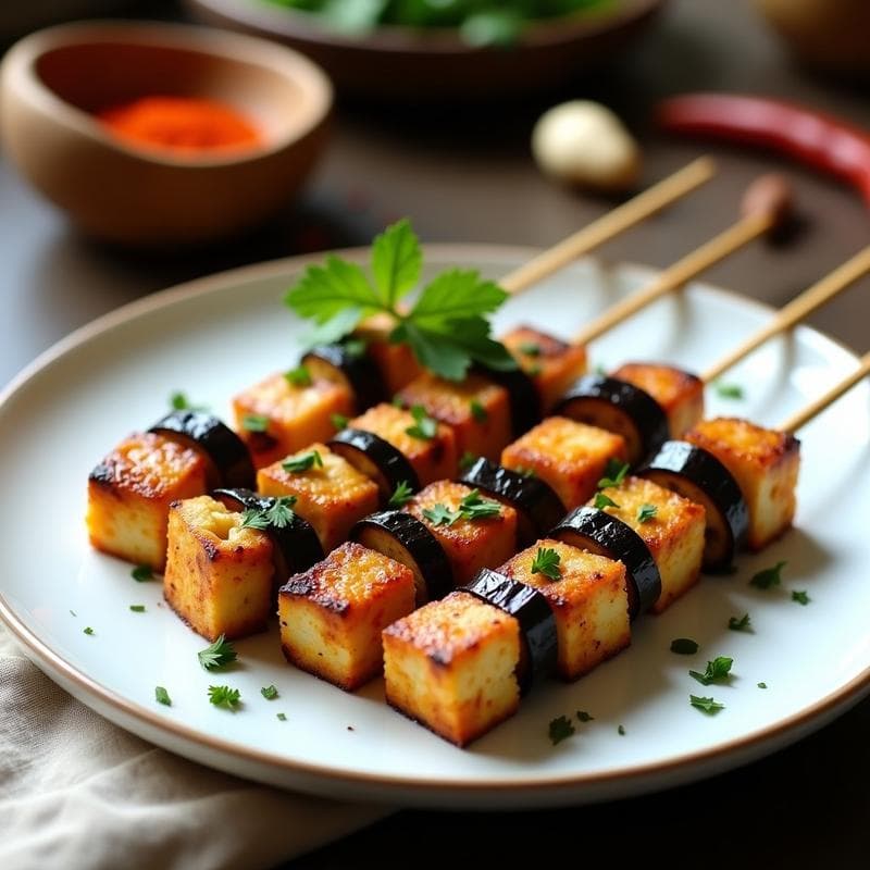 Pinchos Morunos de Berenjena y Tofu con Pimentón de la Vera: Receta en Airfryer Sin Aceite