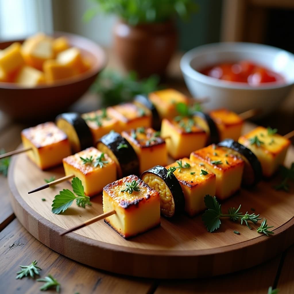 Pinchos de Halloumi y Berenjena con Miel de Tomillo: Receta Griega en Airfryer sin aceite