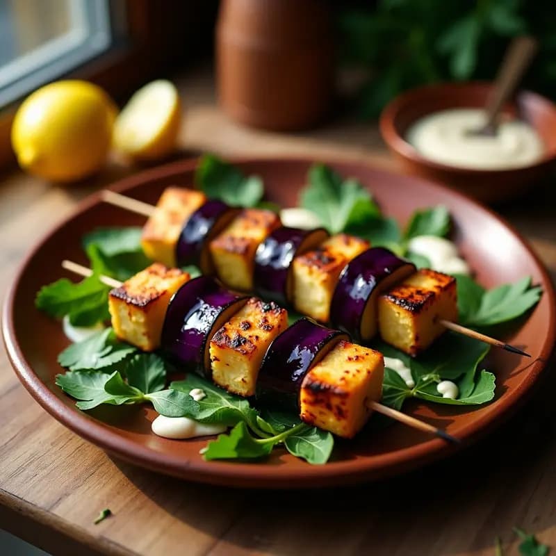 Pinchos Morunos de Berenjena y Tofu Ahumado: Receta Árabe Vegana para la Parrilla