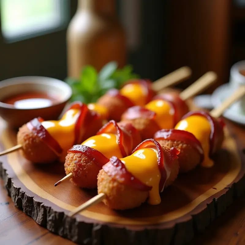 Pinchos de Salchicha Frankfurth, Queso y Bacon Crujiente: Snack Alemán que Enamora