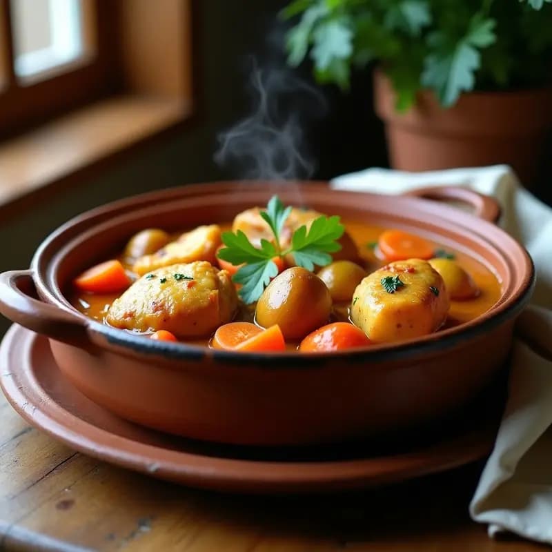 Pinten de Pollo al Curry con Patatas y Zanahorias: Estofado SurAfricano Reconfortante