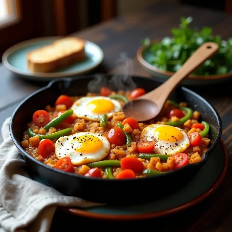 Pipérade Vasca: Revuelto de Pimientos, Cebolla y Tomate con Huevos de Corral
