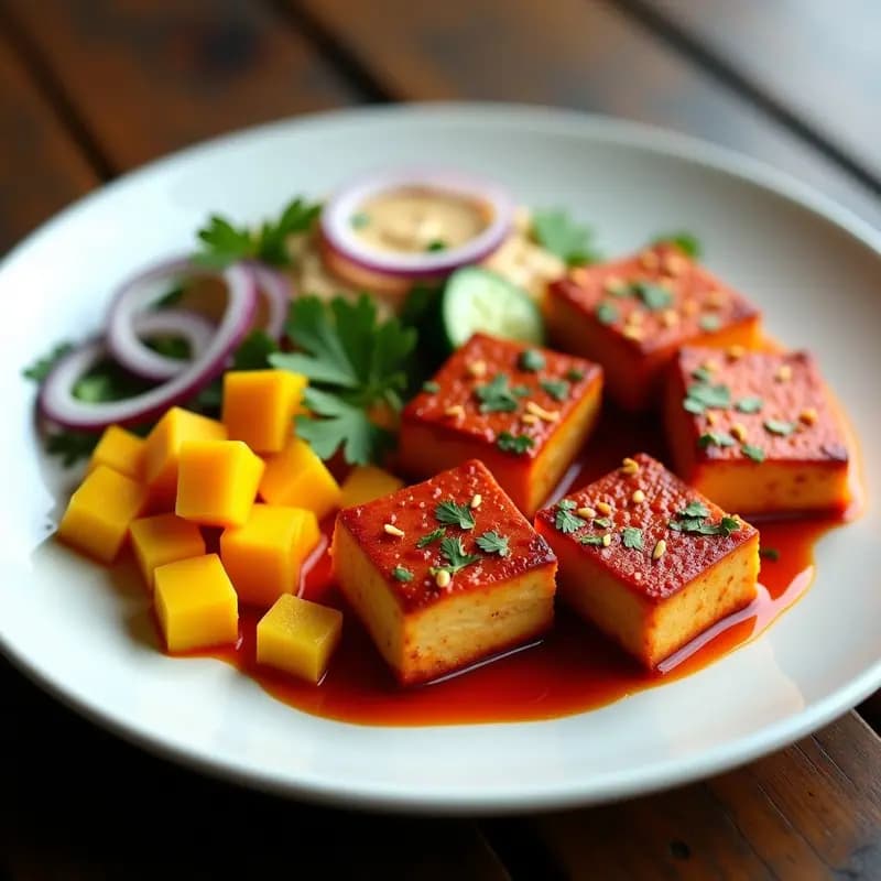 Piri Piri de Tofu con Ensalada de Mango y Pepino: Receta Angoleña Vegana y Picante