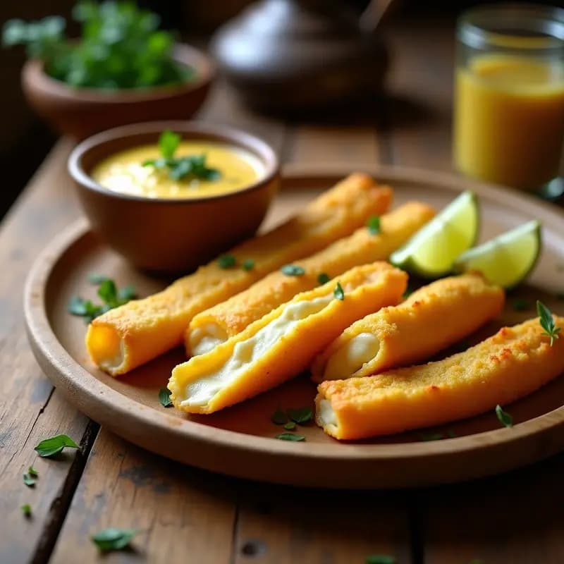 Piringos de Yuca con Queso Mozzarella y Salsa de Huancaina: Aperitivo Peruano Crujiente