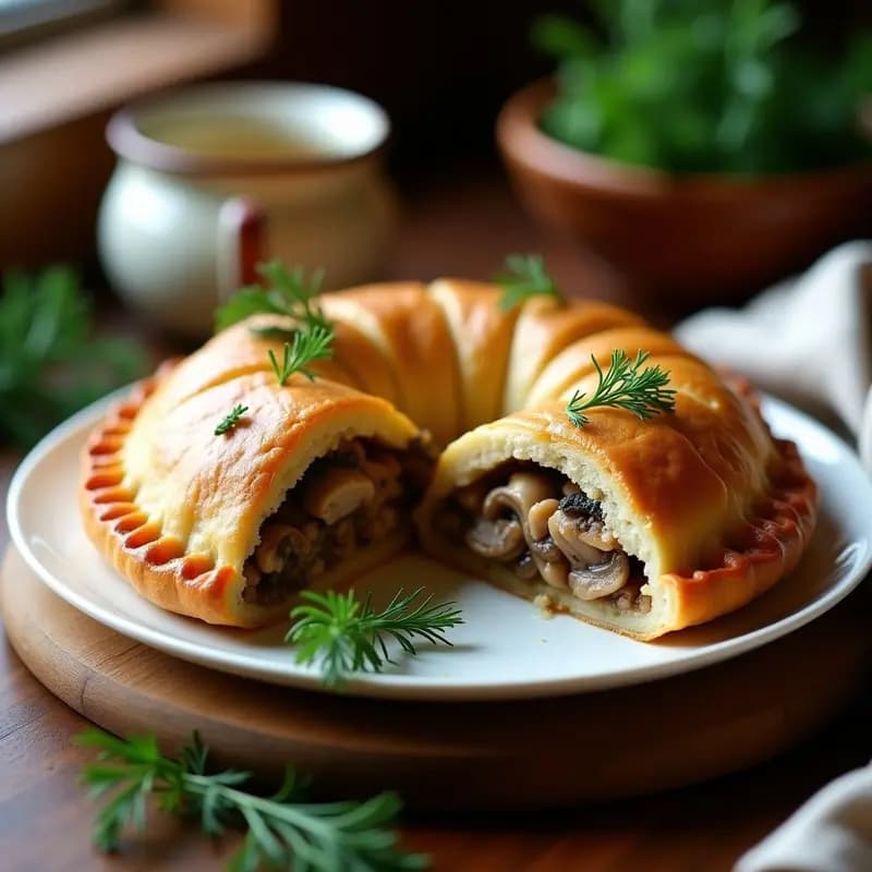 Pirog de Pollo y Champiñones: Empanada Rusa Reconfortante con Masa de Centeno