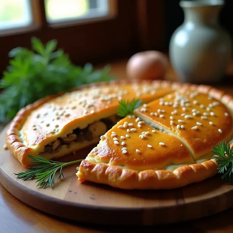 Pirog Russo de Pollo y Champiñones: Empanada Horneada con Masa Crujiente