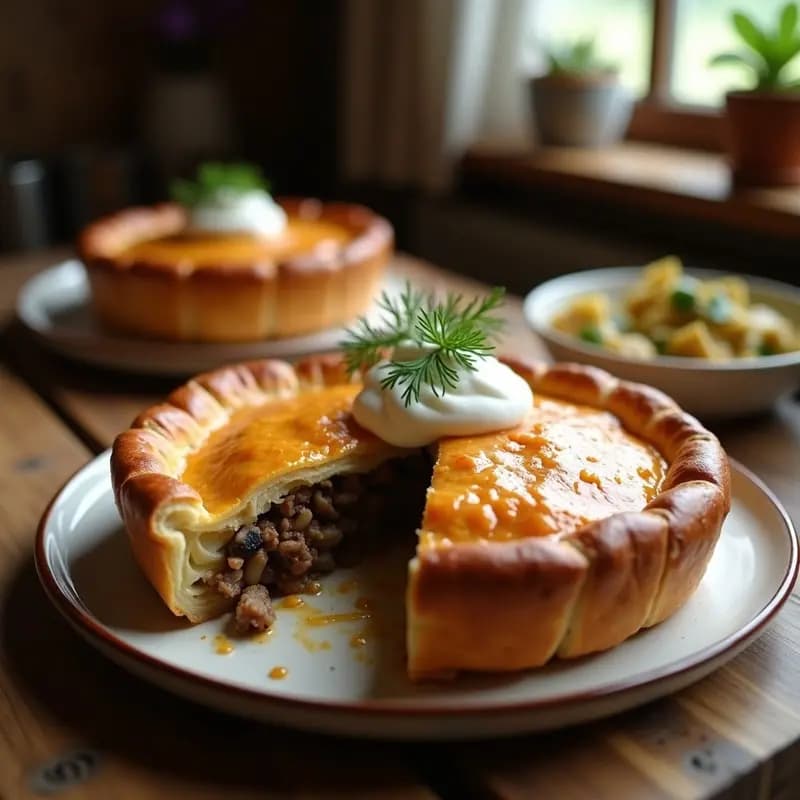 Pirog de Agricultor Ruso con Repollo y Carne: Pastel Salado Tradicional en Horno