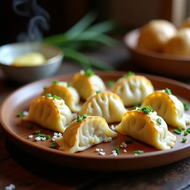 Pirogi Ucraniano de Patata y Queso Brynza: Empanadillas al Vapor con Cebollino Fresco