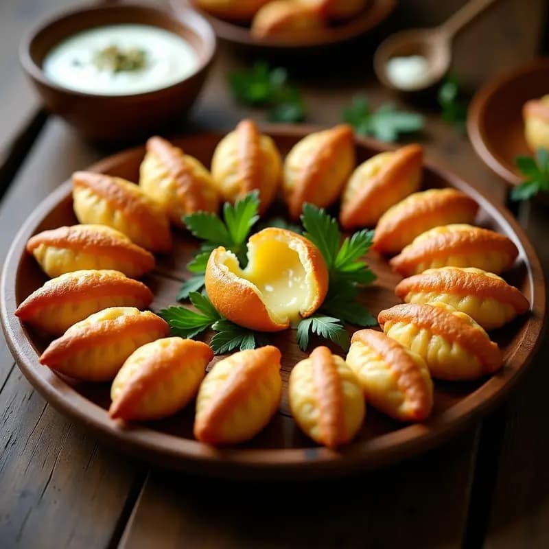 Piroshki georgianos de patata y queso sulguni: Aperitivo frito crujiente y cremoso