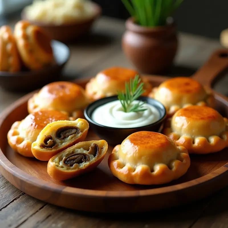 Pirozhki Rusos de Repollo y Hongos con Crema Ácida: Aperitivo Crujiente en Airfryer