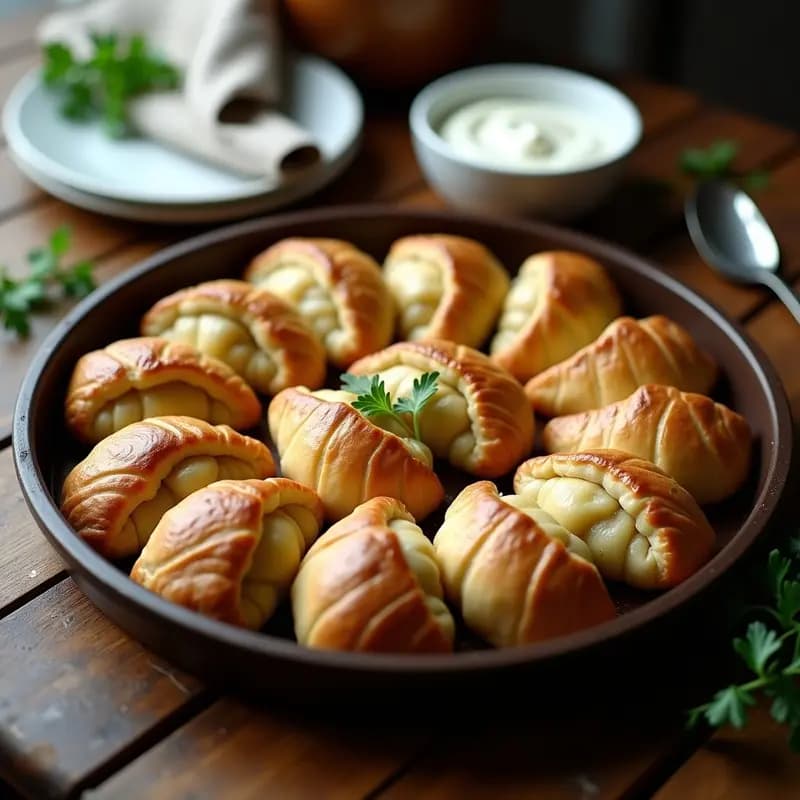 Pirozhki Rusos de Patata y Champiñones: Empanadillas Horneadas con Toque Crema Agria