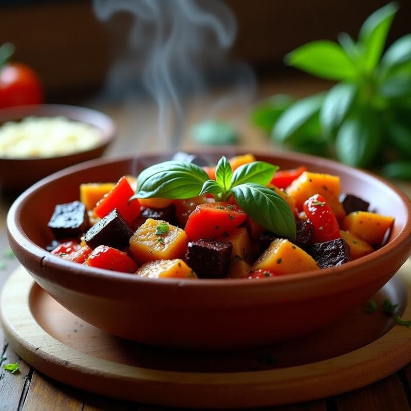 Pisto de Berenjena Asada y Tomate Seco: Receta en Olla Express Sin Aceite en 15 Minutos