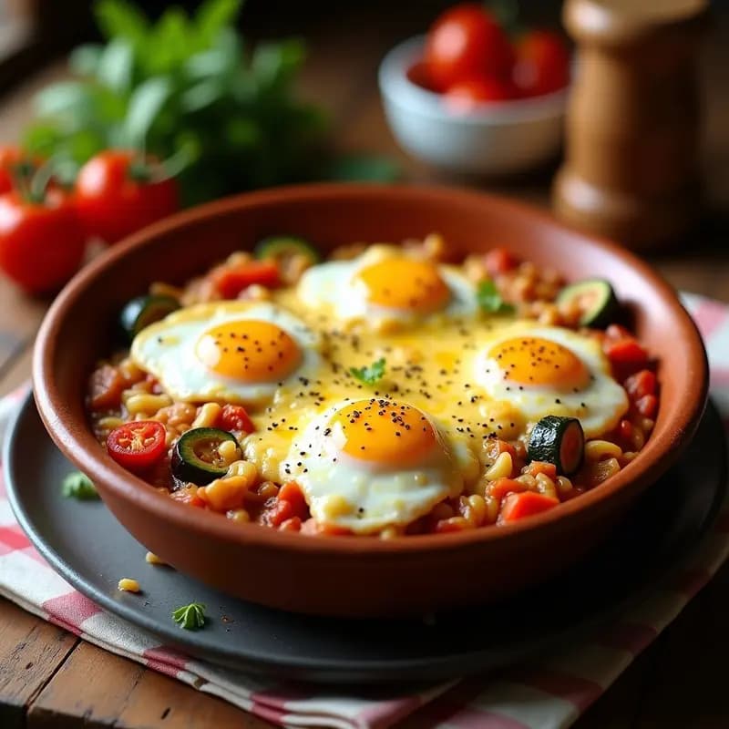 Pisto con Huevos Cascados y Queso Rallado: Receta de Huerta con Toque Rural