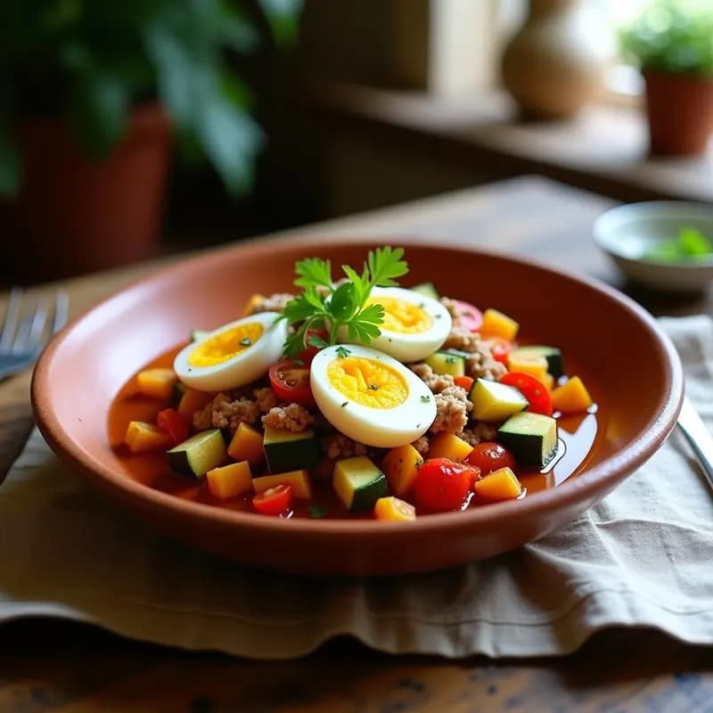 Pisto Manchego con Atún y Huevo Duro: Receta de Verano en Sartén