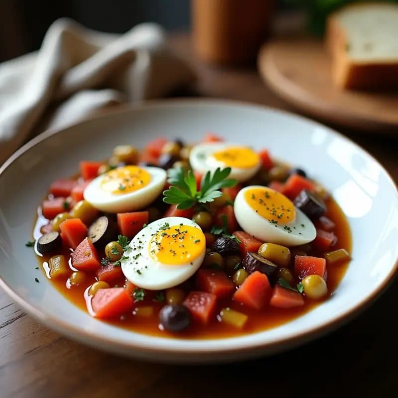 Pisto Manchego con Huevo de Codorniz y Trufa Negra: Receta Española Gourmet en 25 Minutos