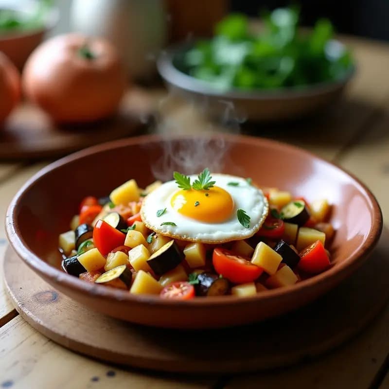 Pisto manchego con huevo escalfado: Receta de verduras españolas y reconfortante