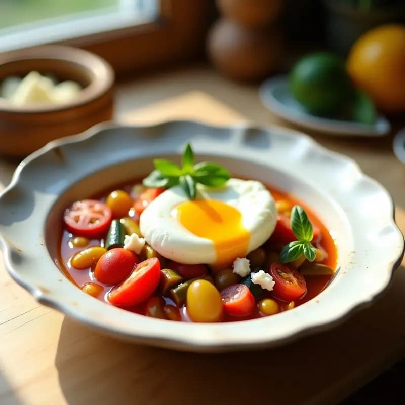 Pisto Manchego con Huevo Poché y Queso de Cabra: Receta Vegetariana de Verano
