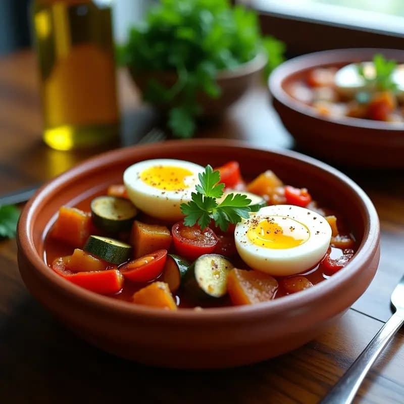 Pisto Manchego con Huevos Escabechados: Receta de Aprovecho Sin Lácteos y Sin Gluten
