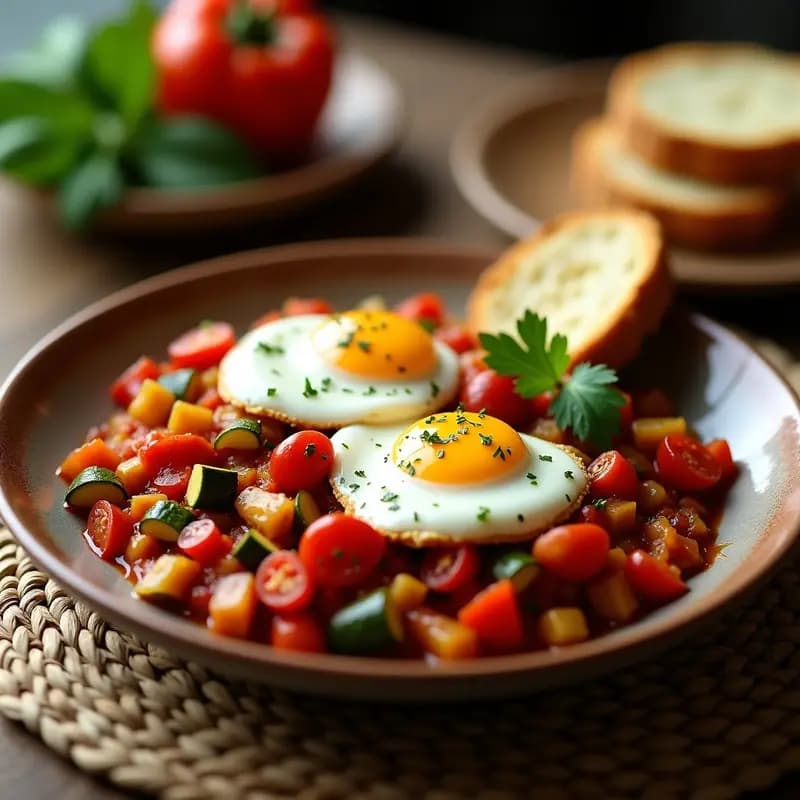 Pisto Manchego con Huevos Escalfados: Receta Vegana Opcional y de Temporada