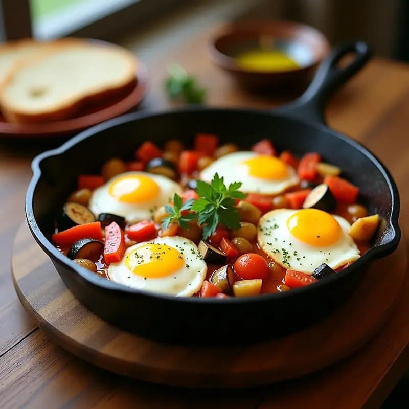Pisto Manchego con Huevos Escalfados: Receta Tradicional de la Huerta en una Sartén