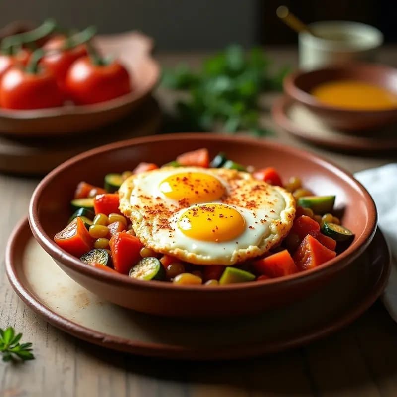 Pisto Manchego con Huevos a la Flama: Receta de Aprovecho con Toque de Queso Curado