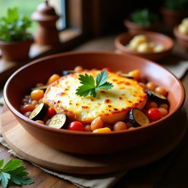 Pisto Manchego con Queso de Cabra Gratinado: Guiso de Verduras con Toque Crema