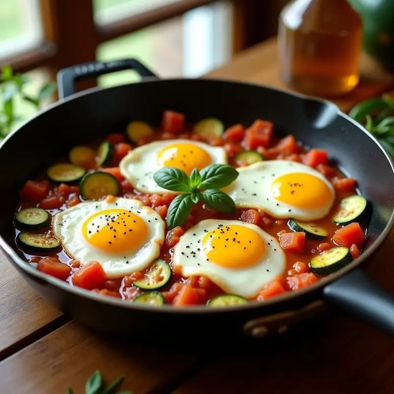 Piston Manchego con Calabacín, Pimiento y Huevos: Receta de Huerta en Sartén