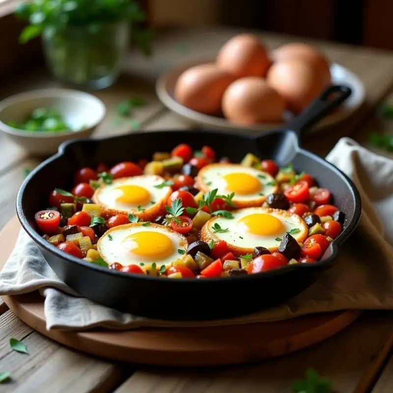 Pistos Manchegos con Huevos Escalfados: Receta de Aprovechamiento de Verduras de Temporada