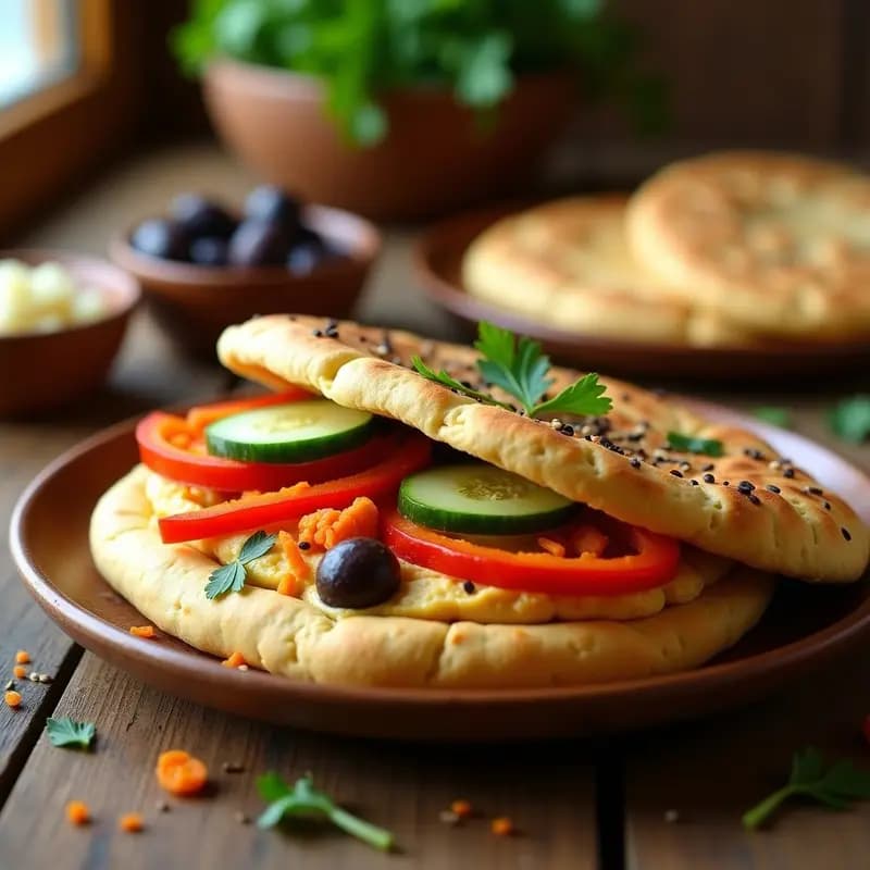Pita de Pan de Coliflor: Receta Griega Sin Gluten con Hummus y Vegetales
