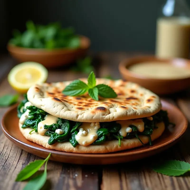 Pïta de Espinacas y Queso Feta con Salsa de Tahini: Receta Libanesa Vegana con Alternativa de Tofu