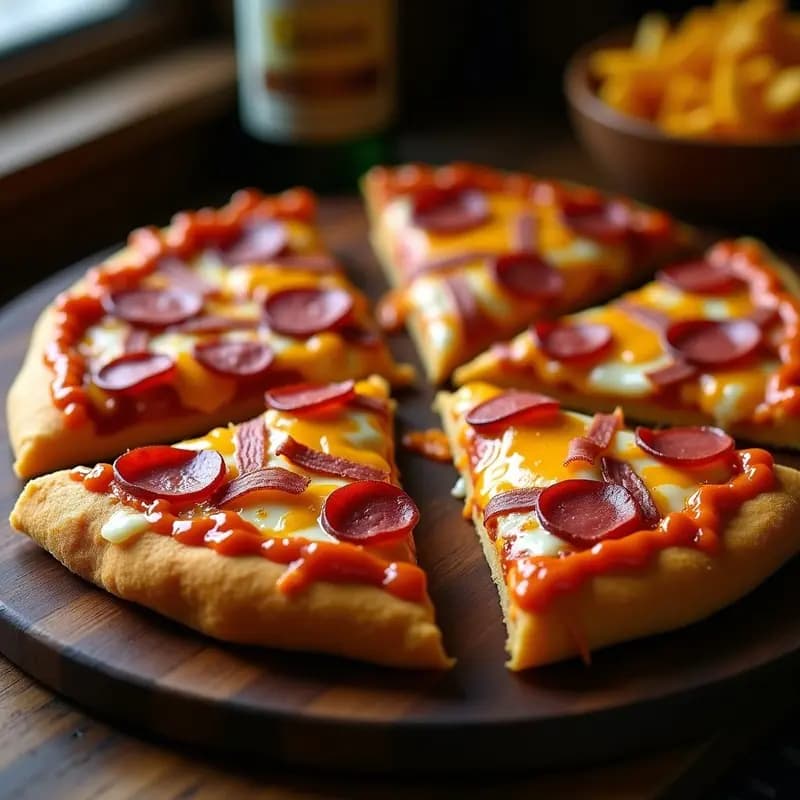 Pizza 4 Carnes con Base de Tostadas Doritos y Salsa Barbacue Picante: Receta para Fiesta Extrema