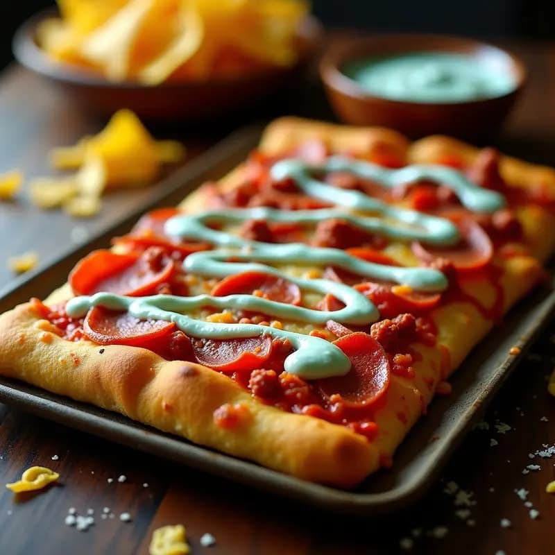 Pizza 4 Carnes con Base de Nachos y Salsa de Queso Azul: Receta de Comida Chatarra que Derrite corazones