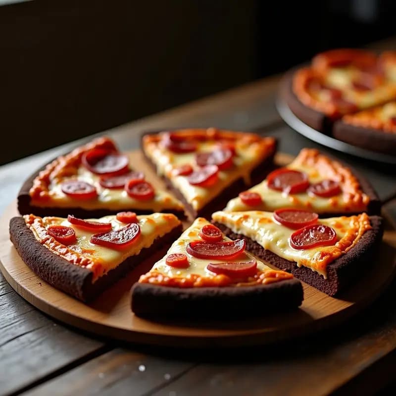 Pizza 4 Carnes con Base de Torta de Chocolate y Queso Mozzarella Derretido: El Cheat-Meal Definitivo