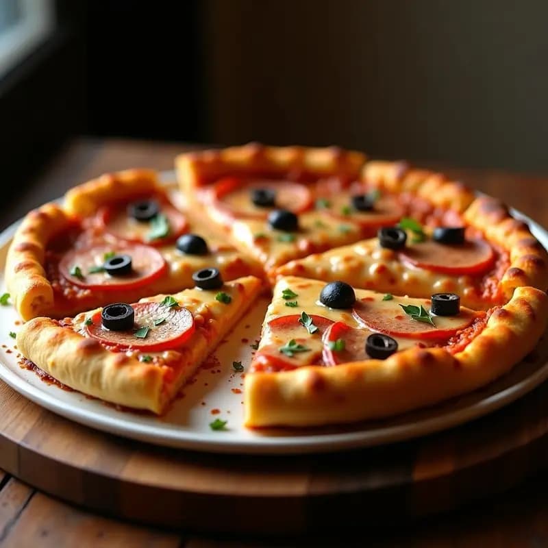 Pizza 4 Estaciones Extrema con Base de Macarrones: Cheat-Meal con Pepperoni, Champiñones, Jamón y Aceitunas
