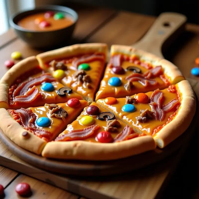 Pizza 4 Estaciones con M&M’s y Salsa de Caramelo Salado: La Fusion Dulce-Salada que Volverá Loco a tu Paladar